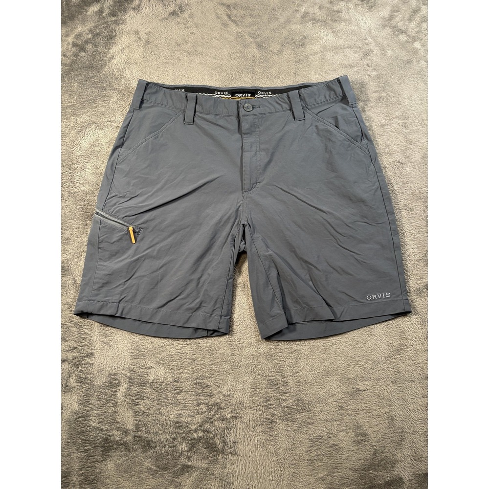 Orvis Shorts Mens 36 Blue Stretch Lightweight Hiking Travel Zip Pocket 9 Inch
